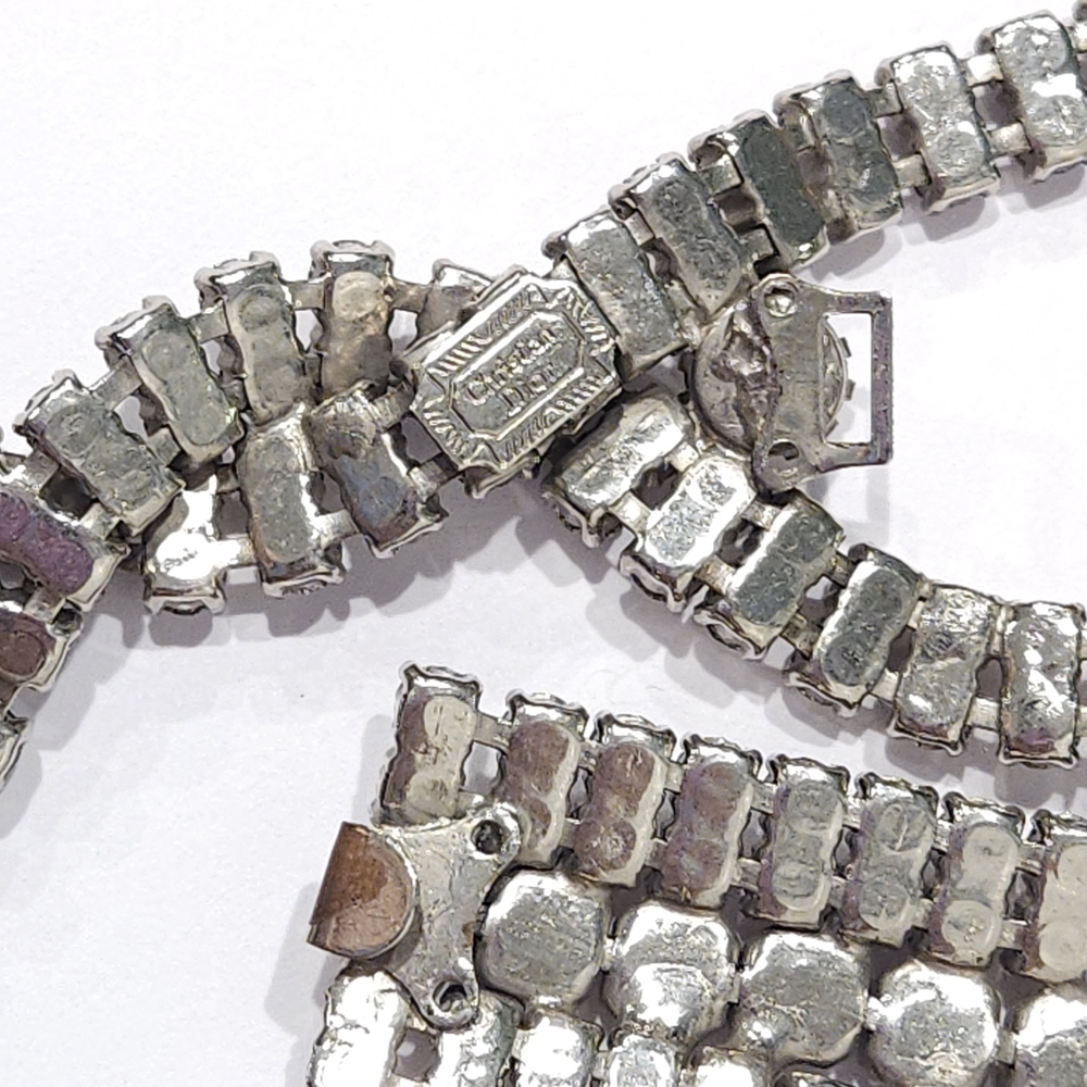 Christian Dior Vintage Crystal Belt Statement Necklace Silver Tone 1970s - Picture 6 of 17